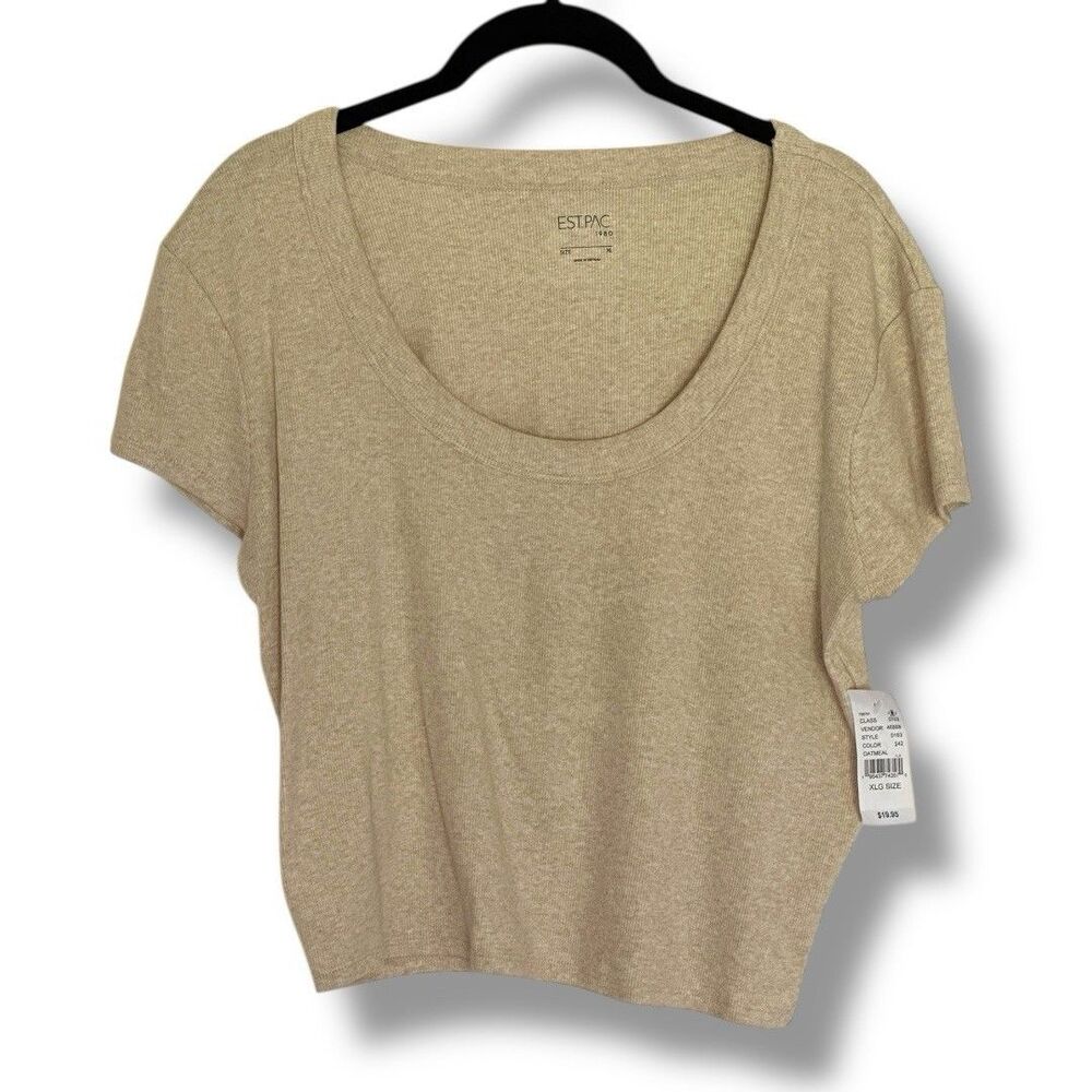 Pacsun EST PAC Women’s topped Ribbed Tee Tan NWT XL Minimalist Coastal 90’s